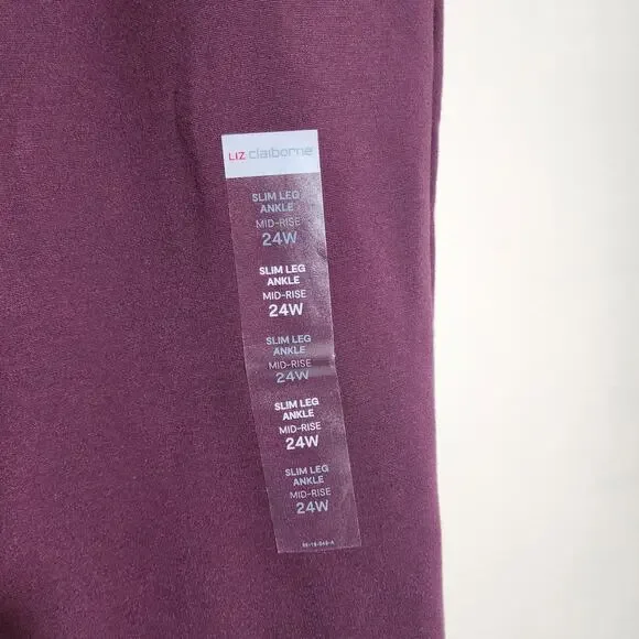Liz‎ Claiborne NWT Emma maroon mid-rise slim leg ankle pants woman's size 24W - Picture 11 of 13